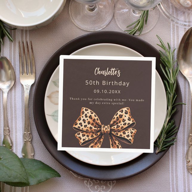 Bow leopard print bistre brown Birthday Napkin (Creator Uploaded)