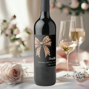 Bow leopard print black Bachelorette Party Wine Label