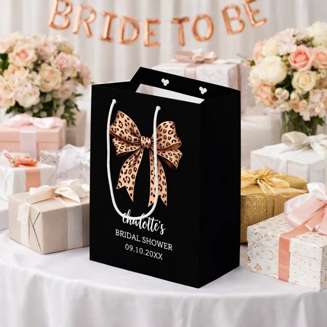 Bow leopard print black Bridal Shower Medium Gift Bag (Creator Uploaded)
