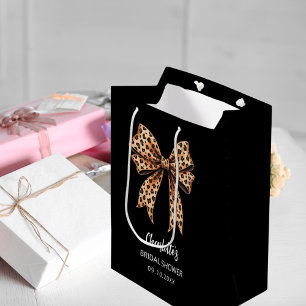 Bow leopard print black Bridal Shower Medium Gift Bag