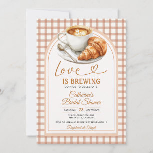Bow Love Is Brewing Bridal Shower Brown Gingham Invitation