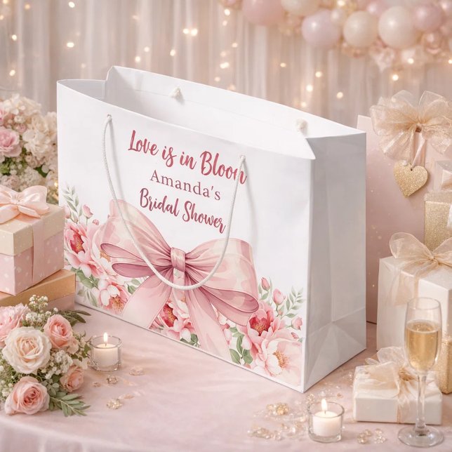 Bow Love is in Bloom pink florals Bridal Shower Large Gift Bag (Creator Uploaded)