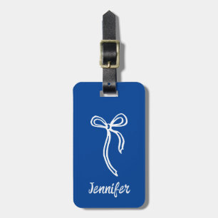 Bow luggage tag editable blue background