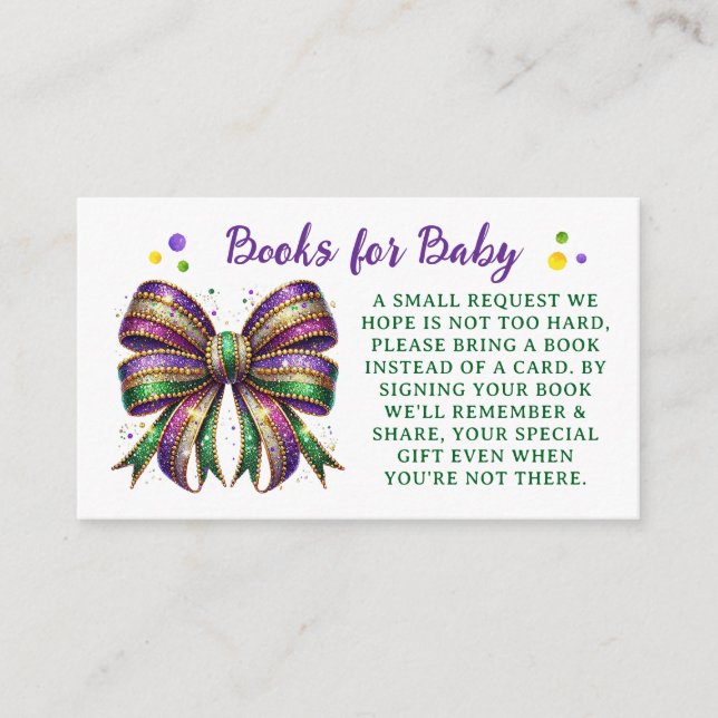 Bow Mardi Gras Books for Baby Request Enclosure Card (Front)