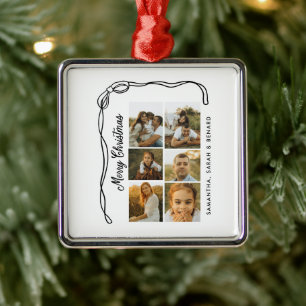 Bow Merry Christmas Family 6 Photos Metal Ornament