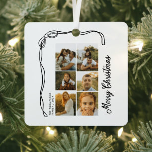 Bow Merry Christmas Family 6 Photos Metal Tree Decoration