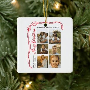 Bow Merry Christmas Family 7 Photos Ceramic Ornament