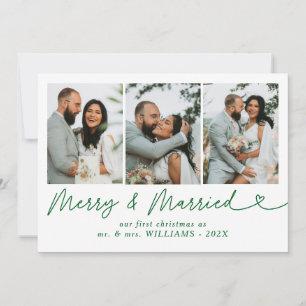 Bow Merry & Married Newlywed Photo Christmas  Holiday Card