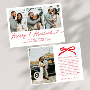 Bow Merry & Married Newlywed Photo Christmas Holiday Card
