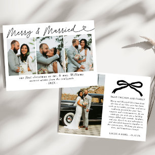 Bow Merry & Married Newlywed Photo Christmas  Holiday Card