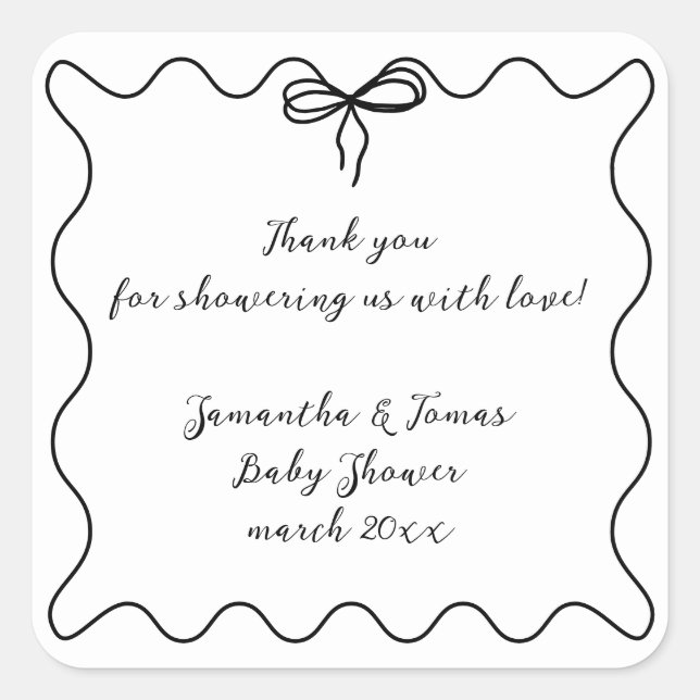 Bow Modern Minimalist Neutral Baby Shower Square Sticker (Front)