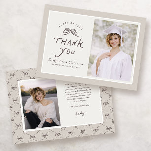 Bow Modern Photo Graduation Thank You Card