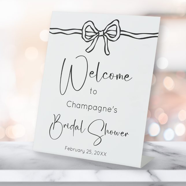 Bow Modern Script Bridal Shower Welcome Pedestal Sign (Creator Uploaded)