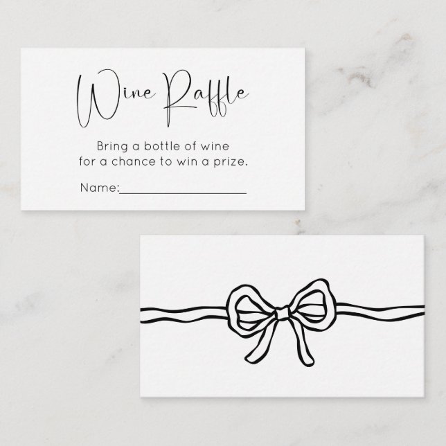 Bow Modern Script Bridal Shower Wine Raffle Enclosure Card (Front/Back)