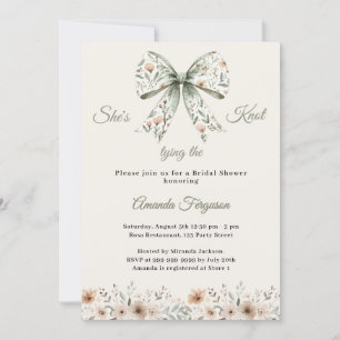 Bow neutral florals green ivory knot Bridal Shower Invitation