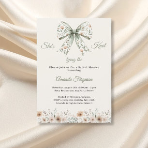 Bow neutral florals green ivory knot Bridal Shower Invitation