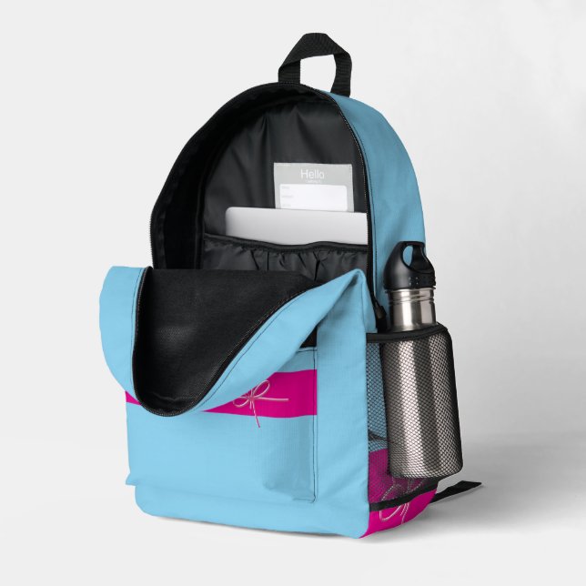 Bow on Pink Printed Backpack (Back Corner Right (Open))