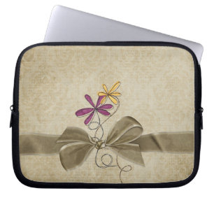 Bow on soft damask laptop sleeve