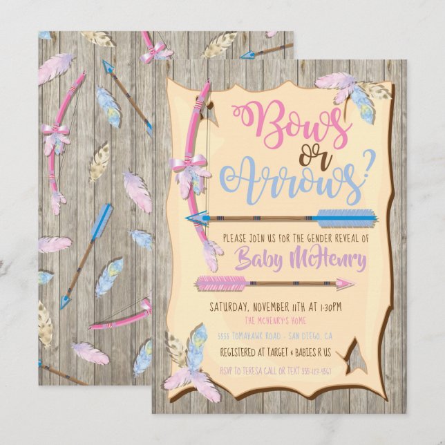 Bow or Arrows Gender Reveal Baby Shower Invitation (Front/Back)