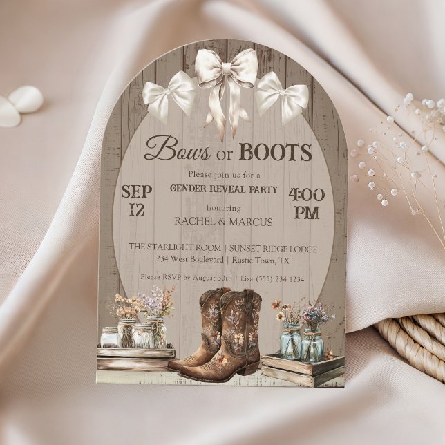 Bow or Boots rustic boho Gender reveal party Invitation (Creator Uploaded)