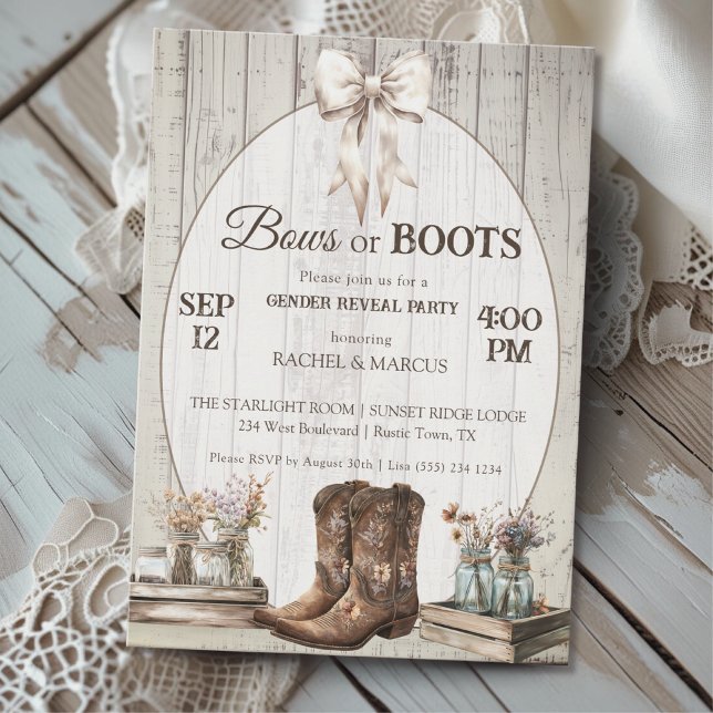 Bow or Boots rustic boho Gender reveal party Invitation (Creator Uploaded)