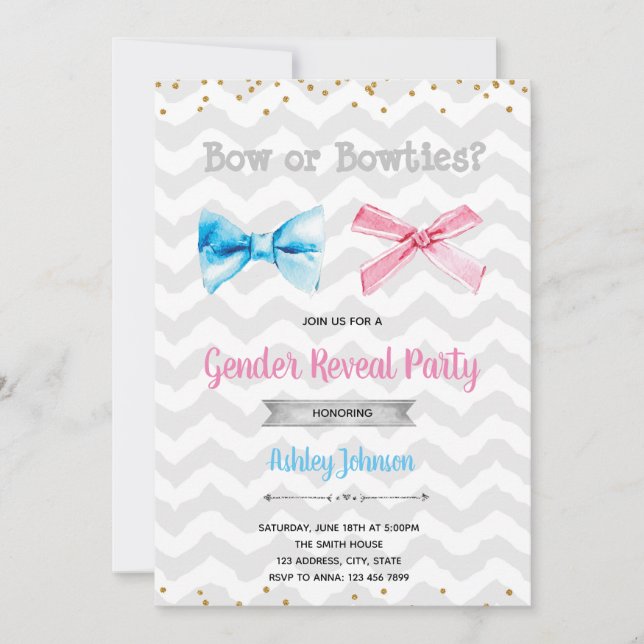 Bow or bowties gender reveal invitation (Front)