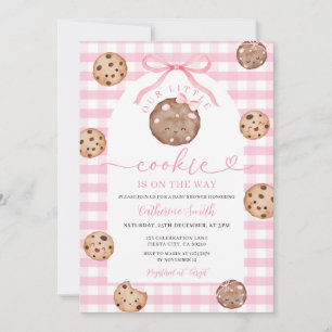 Bow Our Little Cookie Baby Shower Pink Gingham Invitation