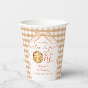 Bow Our Little Cutie Pie Fall Gingham 1st Birthday Paper Cups