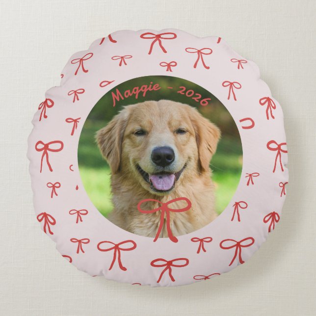 Bow Pattern Personalized Pet Photo Pillow (Front)