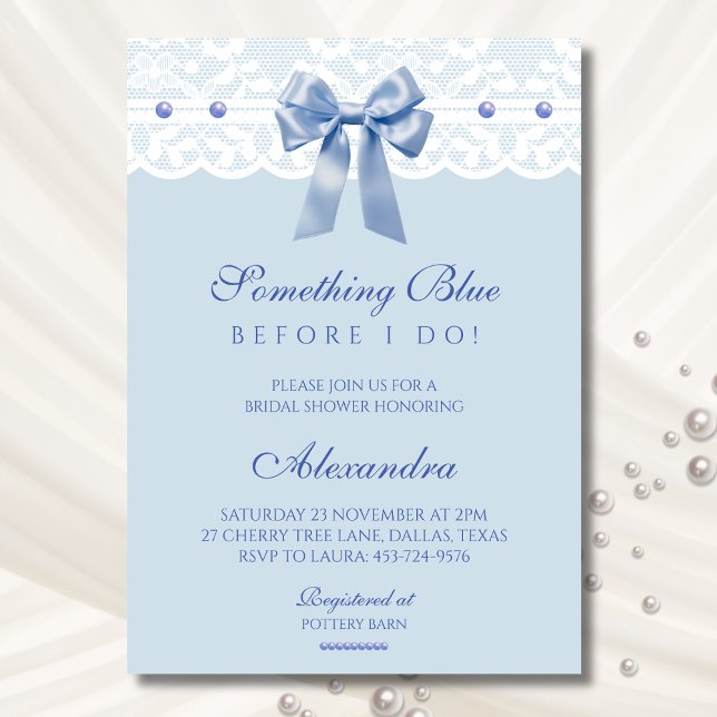 Bow Pearl Something Blue Before I do Bridal Shower Invitation (Creator Uploaded)