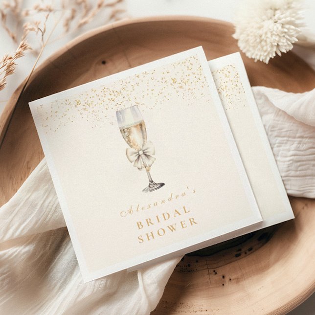 Bow Pearls And Prosecco Bridal Shower Napkin (Creator Uploaded)