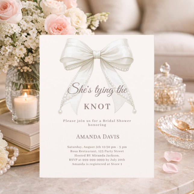 Bow pearls ivory knot Bridal Shower invitation (Creator Uploaded)