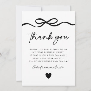 Bow Photo 1st Birthday Thank You Card