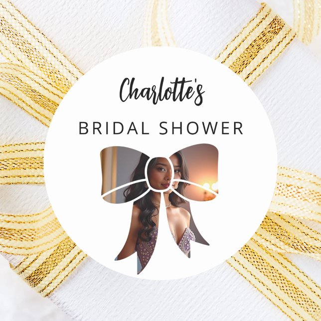 Bow photo Bridal Shower Classic Round Sticker (Creator Uploaded)