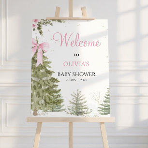 Bow Pink Baby It's Cold Baby Shower Welcome Sign