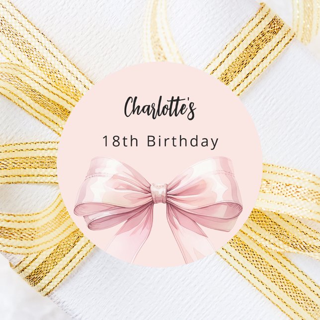 Bow pink Birthday Classic Round Sticker (Creator Uploaded)