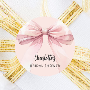Bow pink Bridal Shower Classic Round Sticker