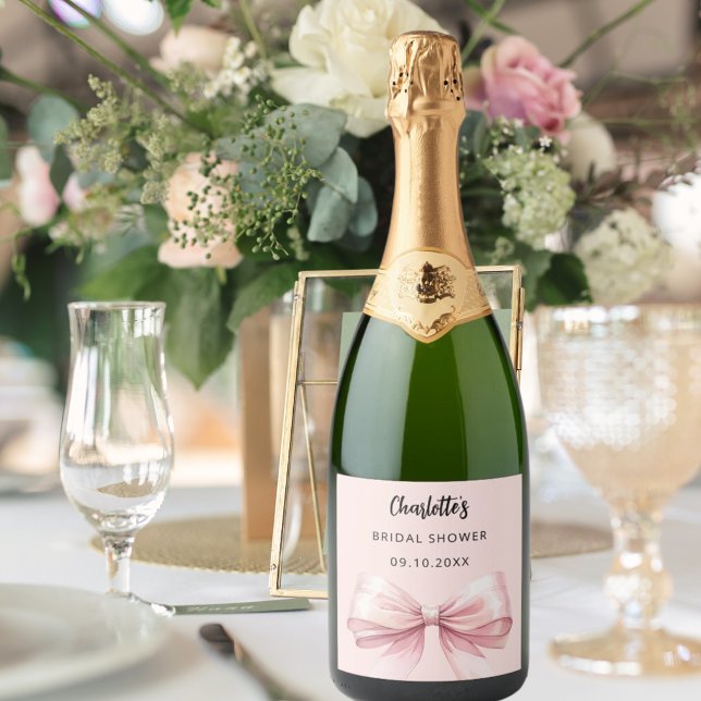 Bow pink Bridal Shower Sparkling Wine Label (Creator Uploaded)