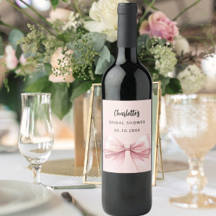 Bow pink Bridal Shower Wine Label
