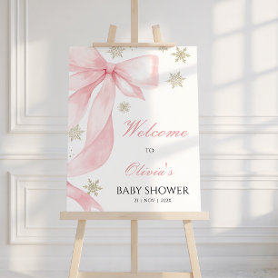 Bow Pink Cold Outside Baby Shower Welcome Sign