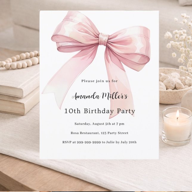 Bow pink coquette girl birthday invitation (Creator Uploaded)
