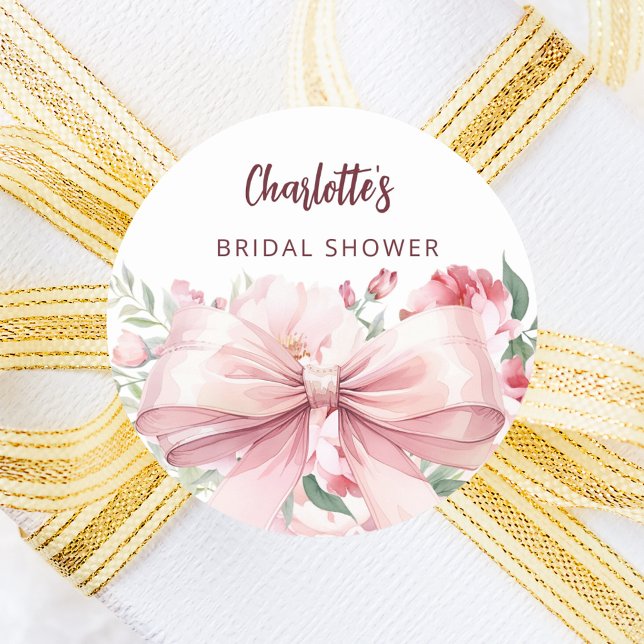 Bow pink florals bloom Bridal Shower Classic Round Sticker (Creator Uploaded)