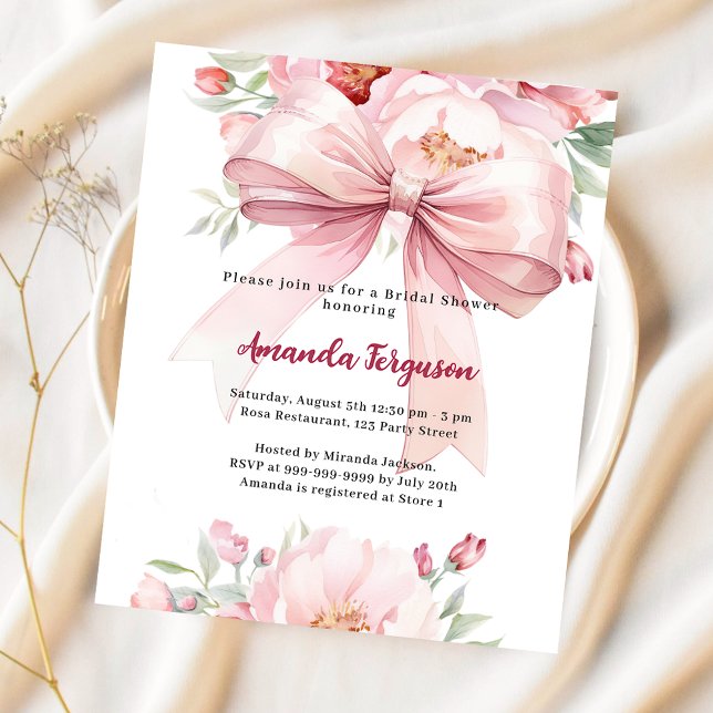 Bow pink florals elegant  Bridal Shower invitation (Creator Uploaded)