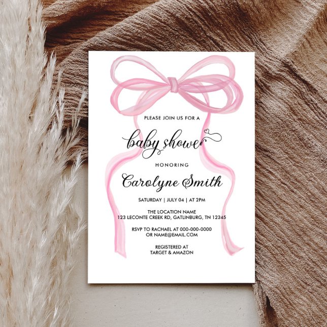 Bow Pink Girl Baby Shower Invitation (Creator Uploaded)
