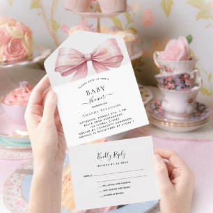 Bow pink girl BABY Shower rsvp All In One Invitation