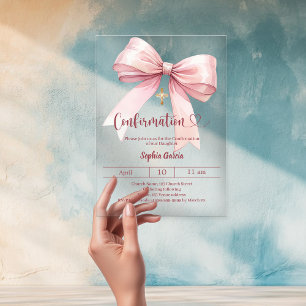 Bow pink girl elegant clear luxury Confirmation Acrylic Invitations