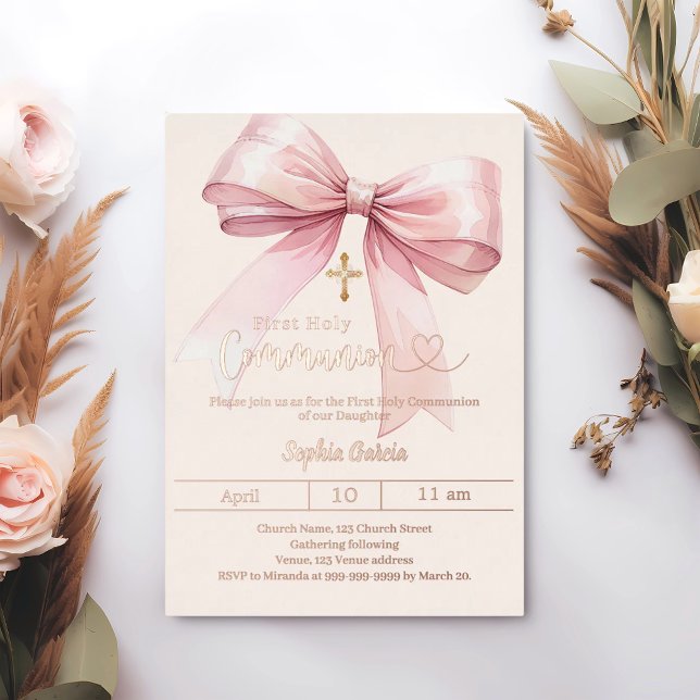 Bow pink girl luxury rose gold First Communion (Creator Uploaded)