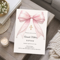 Bow Pink Ivory Pearls Girl Elegant Baptism