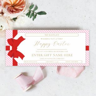 Bow Pink Stripe Happy Easter Gift Voucher Card