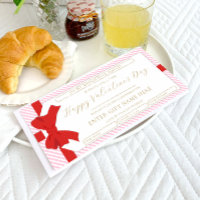 Bow Pink Stripe Valentine's Day Gift Voucher Card